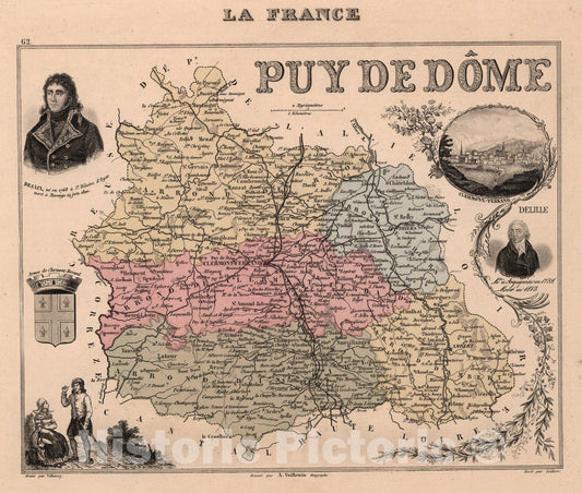 Historic Map : Puy de Dome. 1869 - Vintage Wall Art