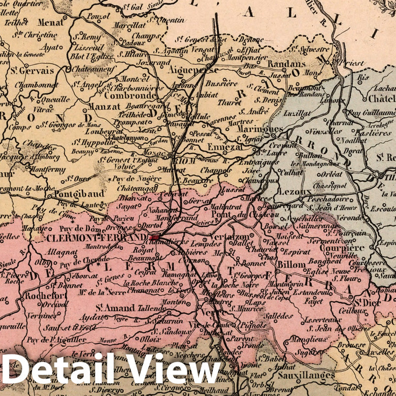 Puy-de-Dome, France - Department Map, 1869 - Historical Map Print