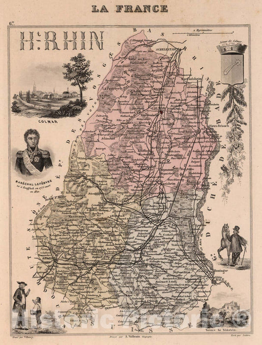 Historic Map : Haut-Rhin. 1869 - Vintage Wall Art
