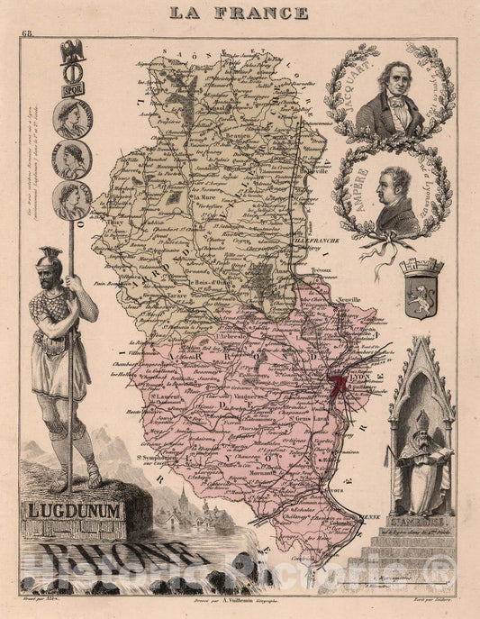 Historic Map : Rhone. 1869 - Vintage Wall Art