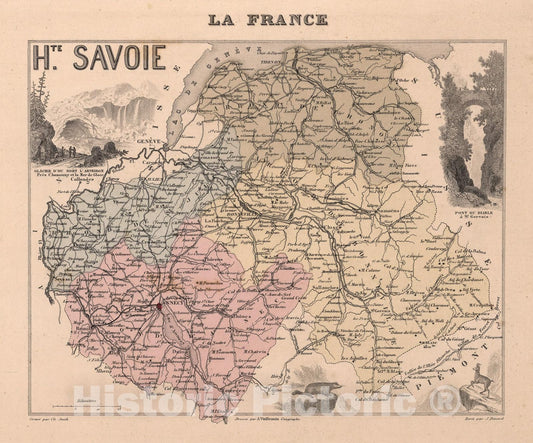 Historic Map : Haute-Savoie. 1869 - Vintage Wall Art