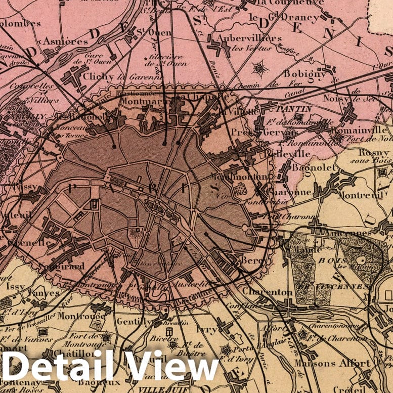 Seine France Department Map, 1869 - Historical Map Print