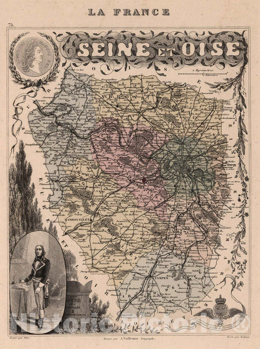Historic Map : Seine-et-Oise. 1869 - Vintage Wall Art