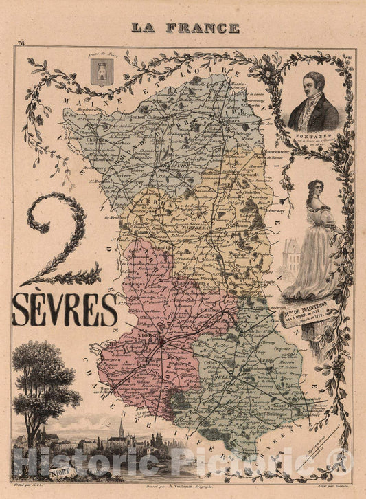 Historic Map : Deux-Sevres. 1869 - Vintage Wall Art