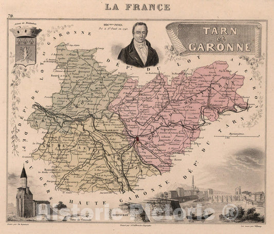Historic Map : Tarn-et-Garonne. 1869 - Vintage Wall Art