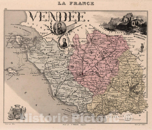 Historic Map : Vendee. 1869 - Vintage Wall Art