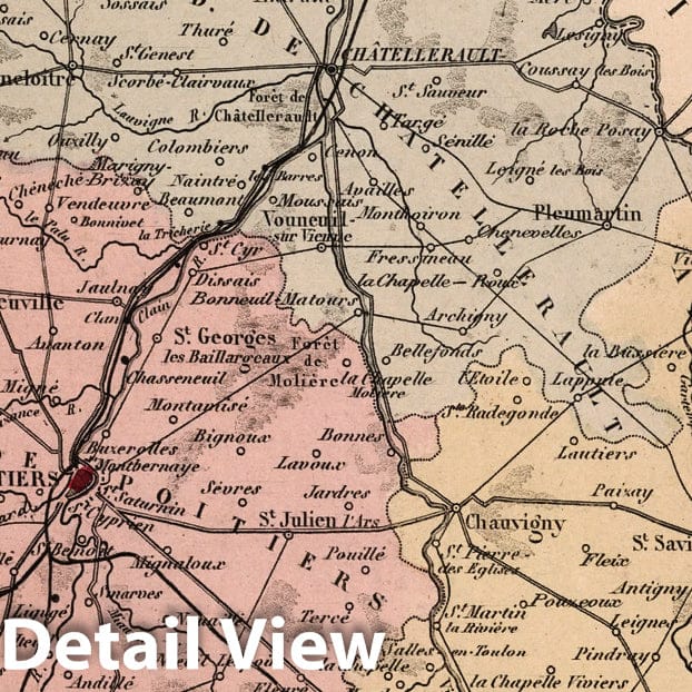 Vienne, France - Department Map, 1869 - Historical Map Print