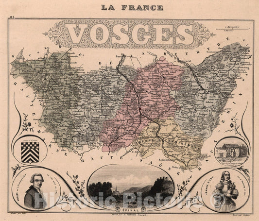 Historic Map : Vosges. 1869 - Vintage Wall Art