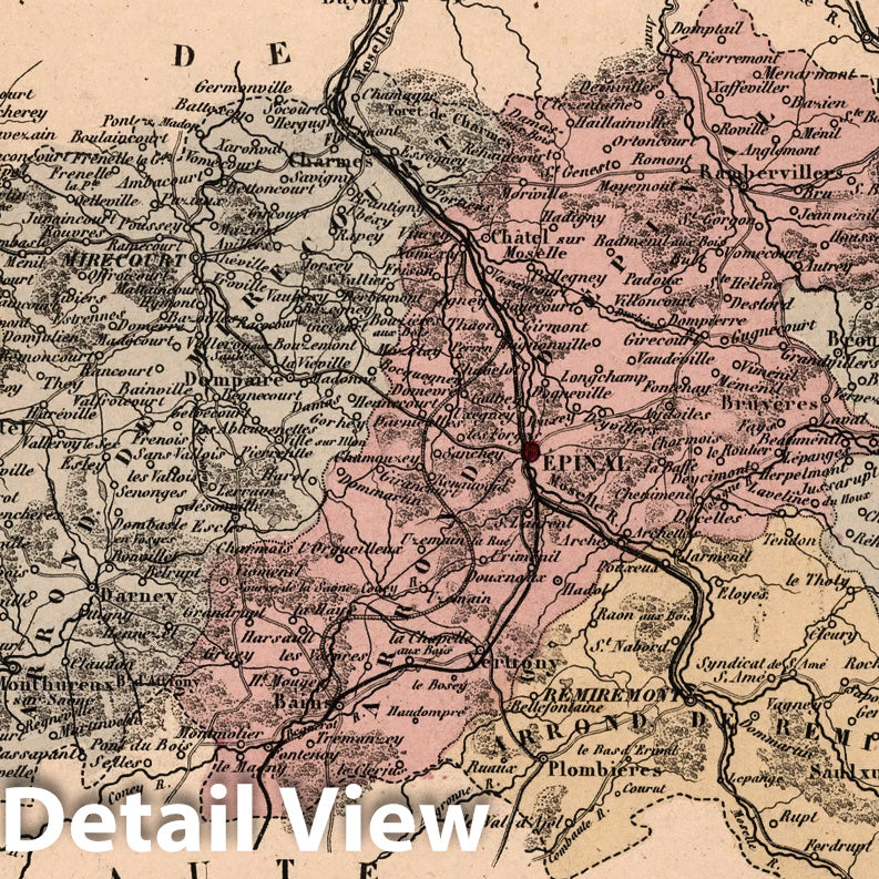 Vosges, France - Department Map, 1869 - Historical Map Print