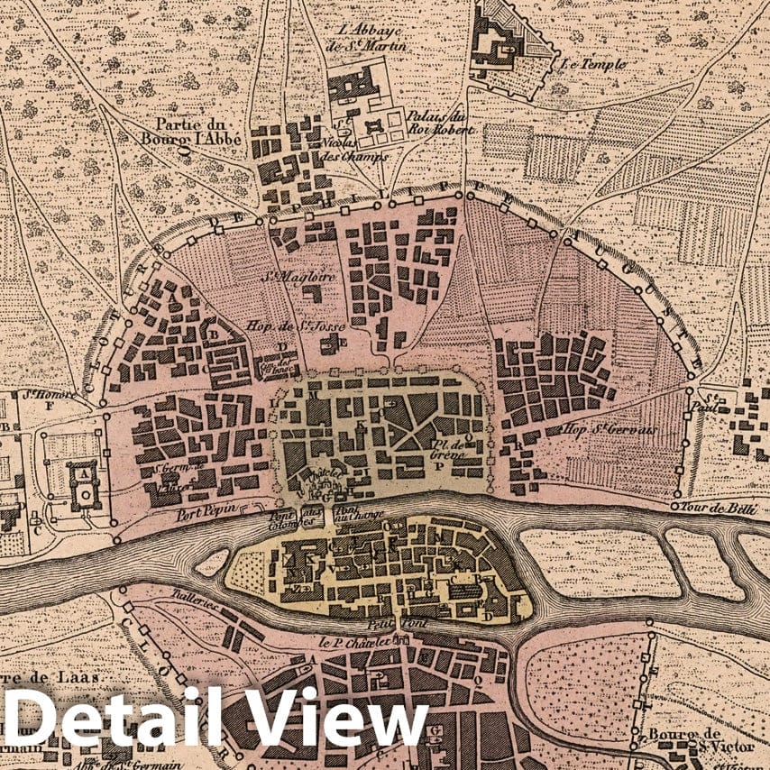 Historic Map : Paris in 1180. 1869 - Vintage Wall Art