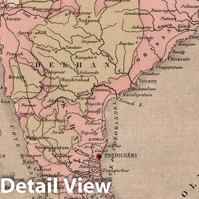 French India, 1869 - Historical Map Print from La France et ses Colonies Atlas