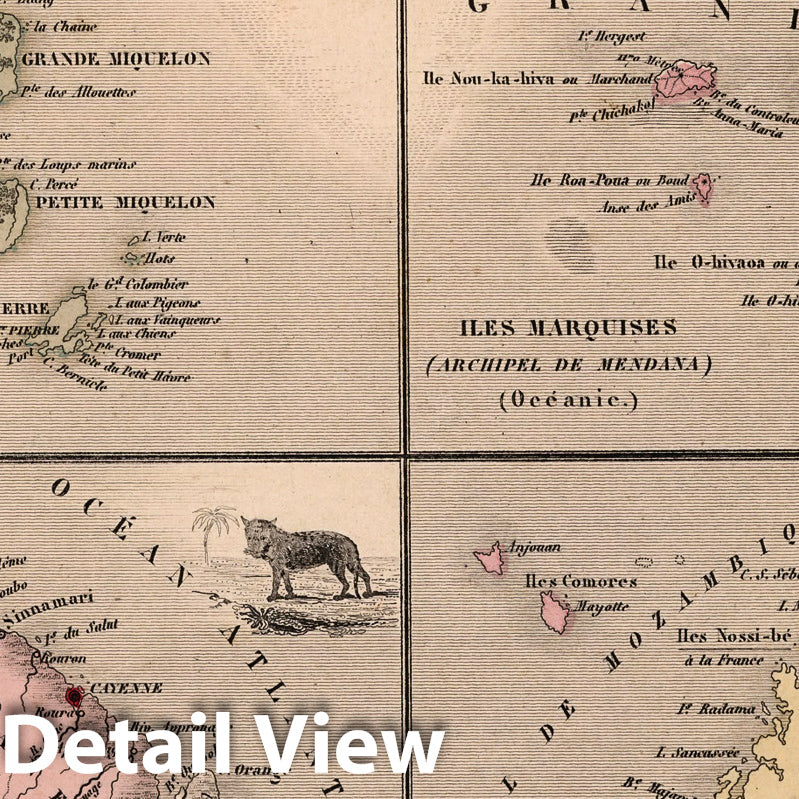 Saint Pierre and Miquelon, Marquesas, and Guyana, 1869 - Historical Map Print