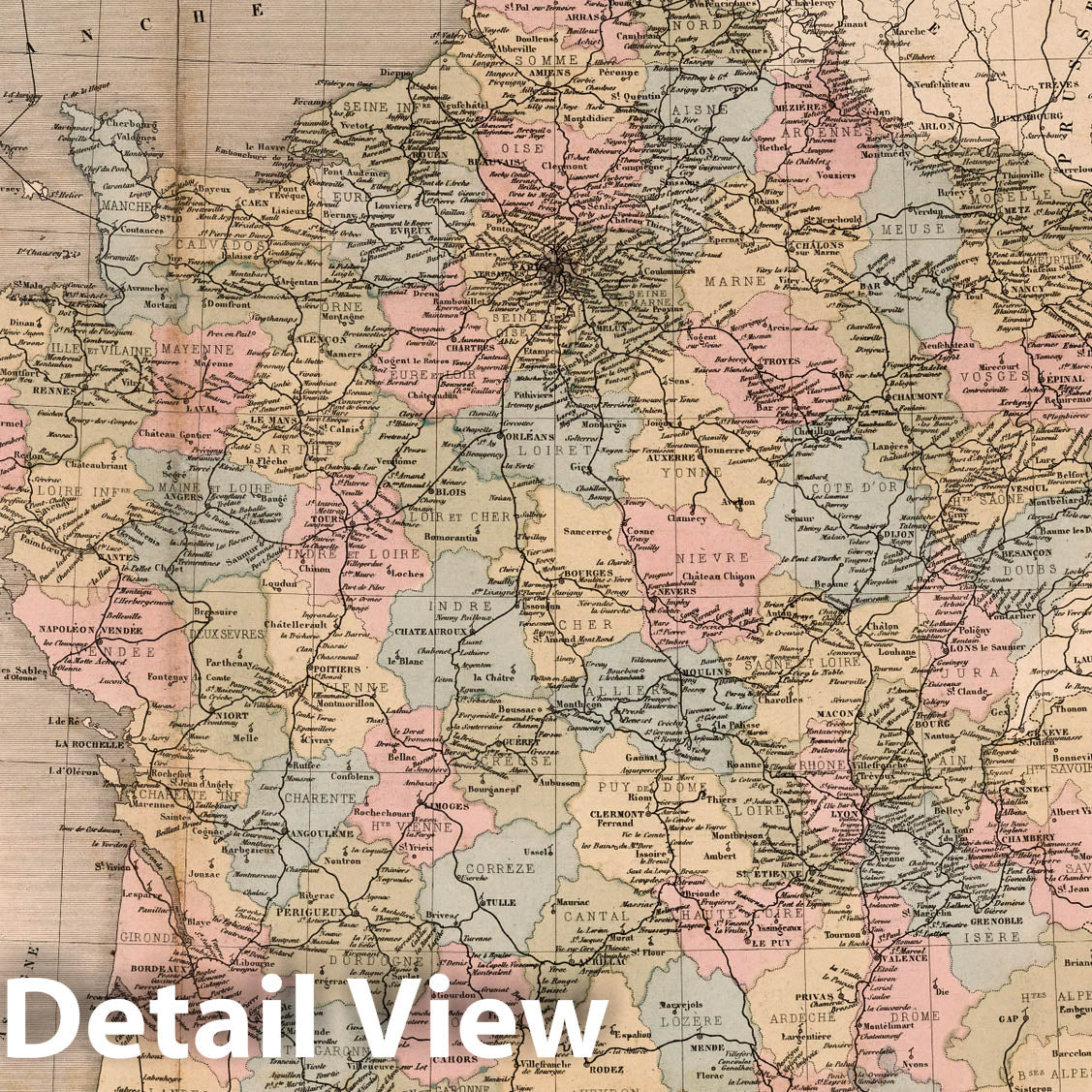 France - Railroad Map, 1869 - Historical Railway & Telegraph Print
