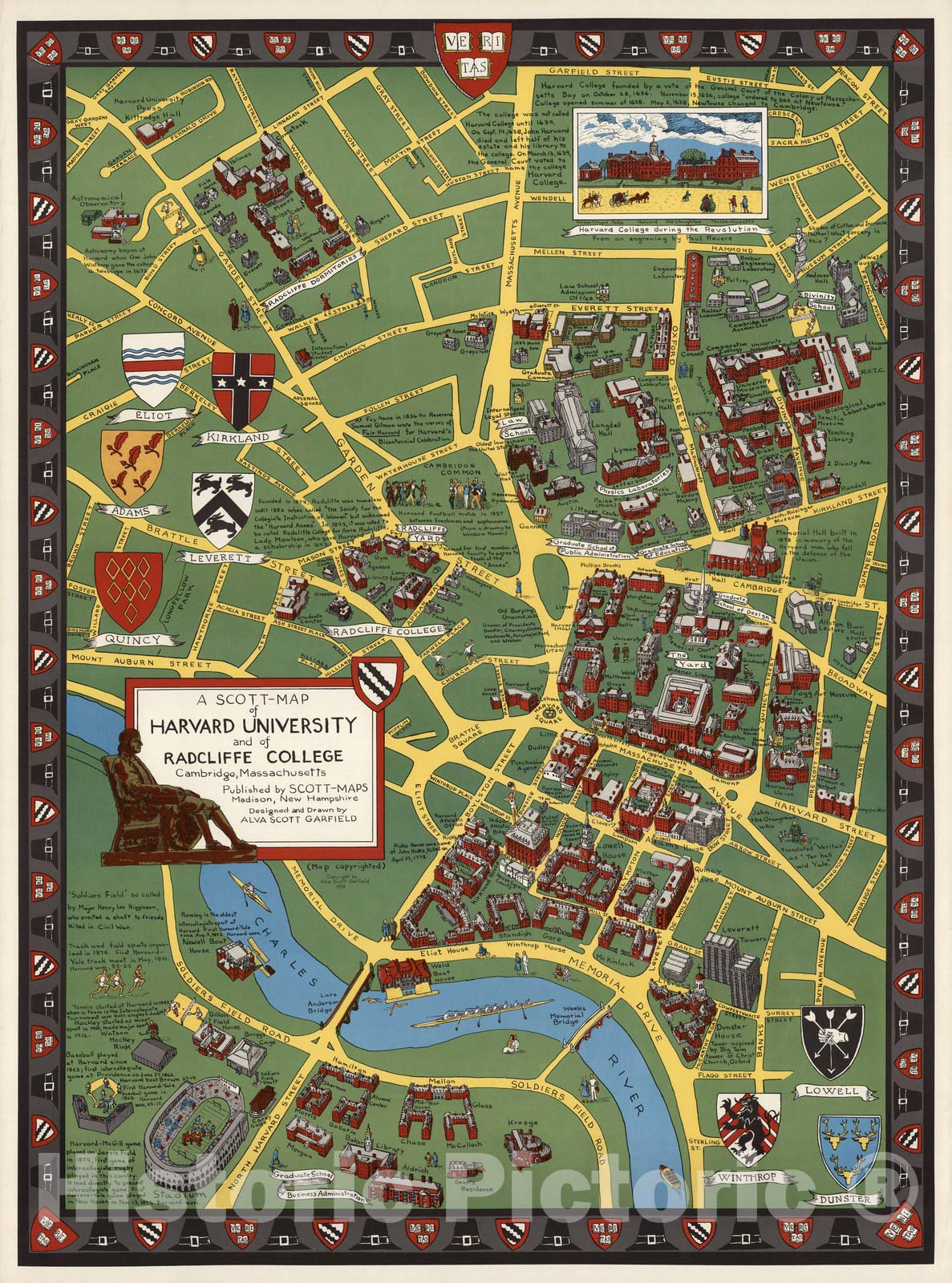 Harvard University and Radcliffe College, Cambridge, Massachusetts - Pictorial Map, 1959