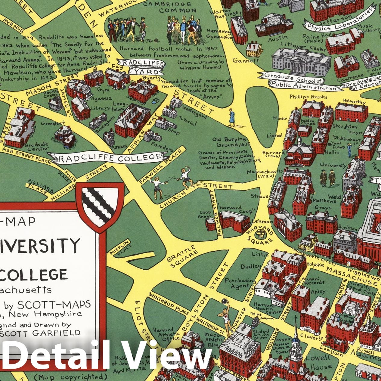 Harvard University and Radcliffe College, Cambridge, Massachusetts - Pictorial Map, 1959