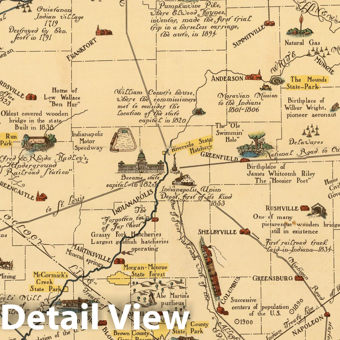 Indiana - Pictorial Map, 1932 - Historical Map Print