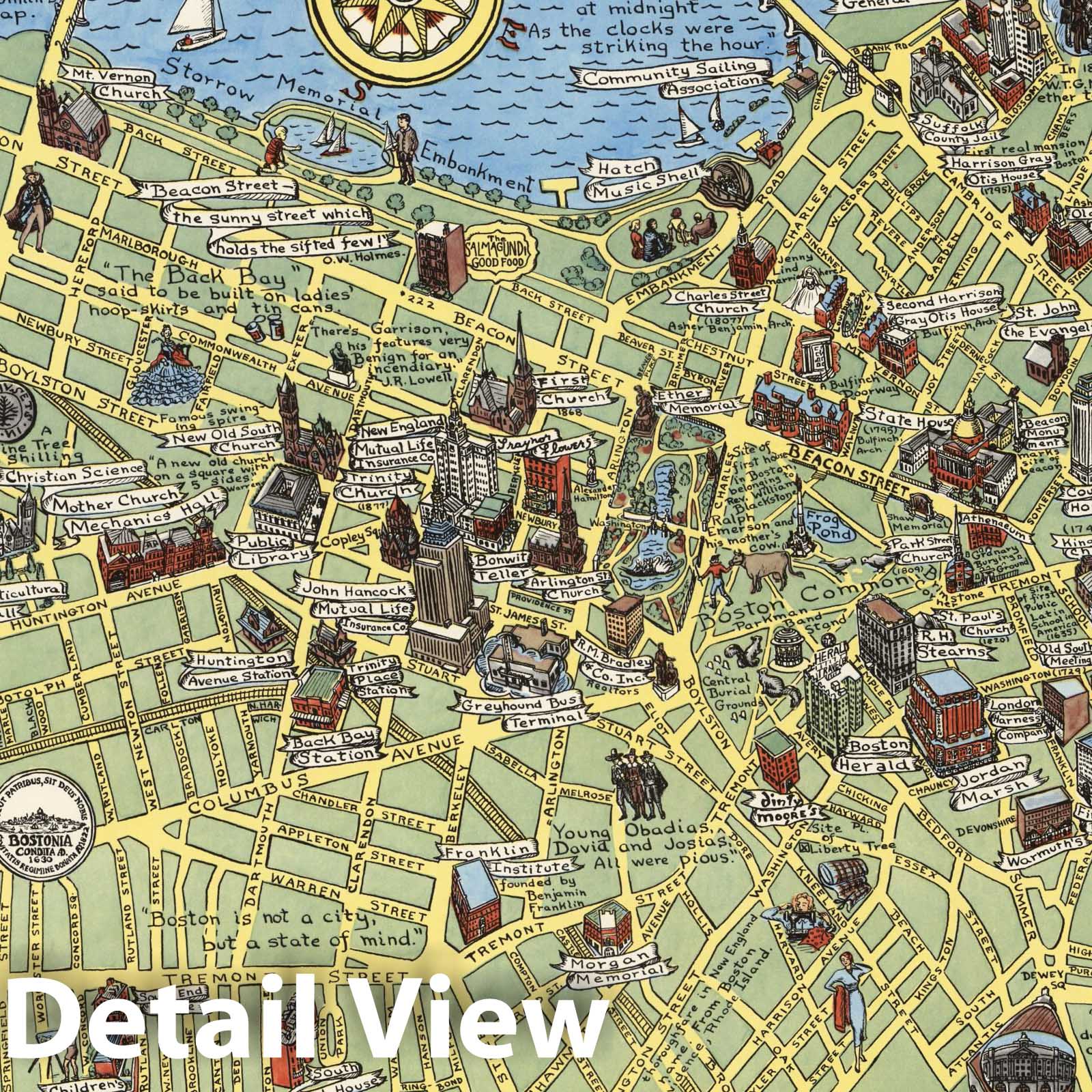 Boston, Massachusetts - Pictorial Map, 1960 - Historical Map Print