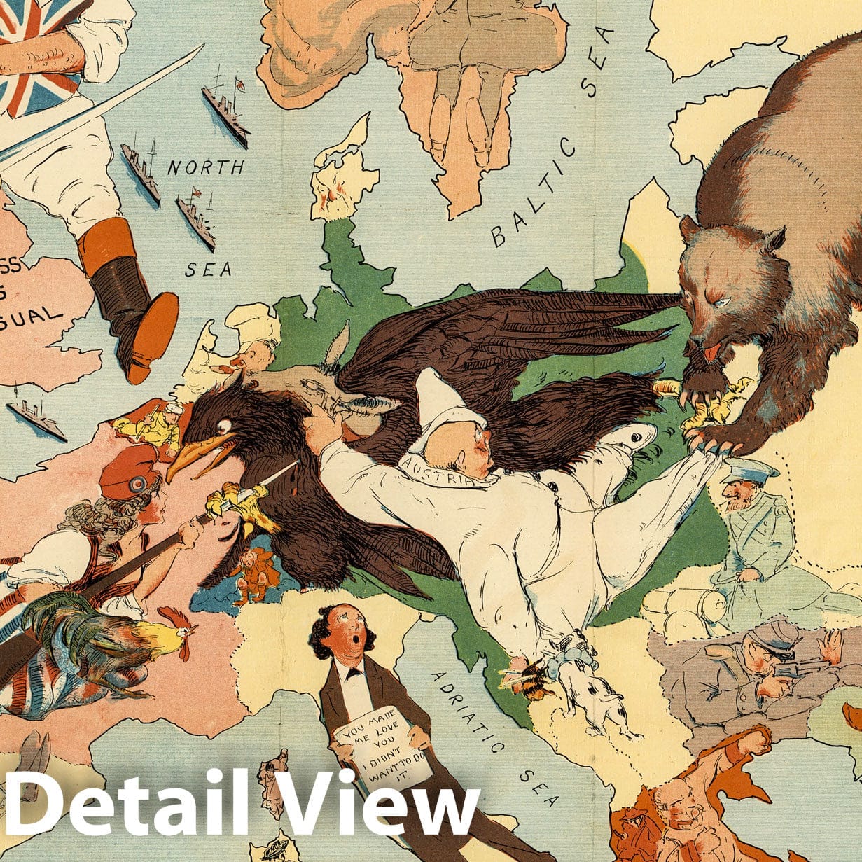 Europe - Satirical Map, 1914 - Historical Map Print