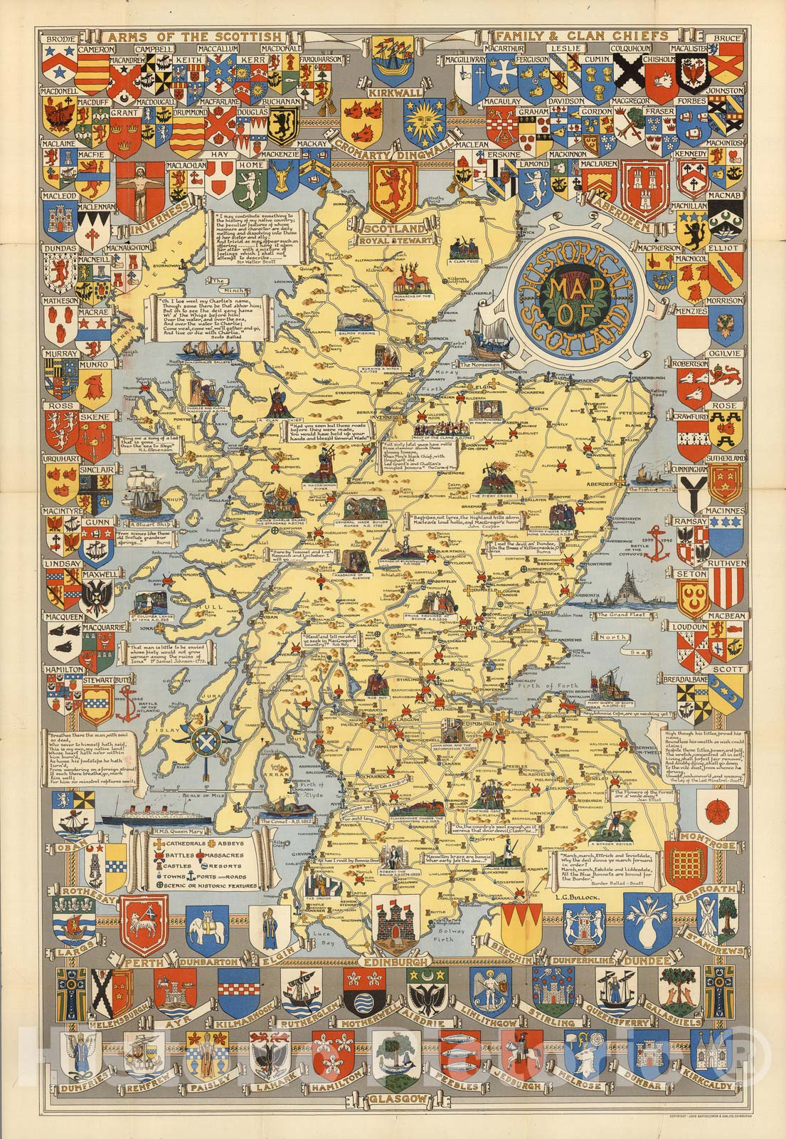 Scotland - Pictorial Map, 1950 - Historical Map Reproduction