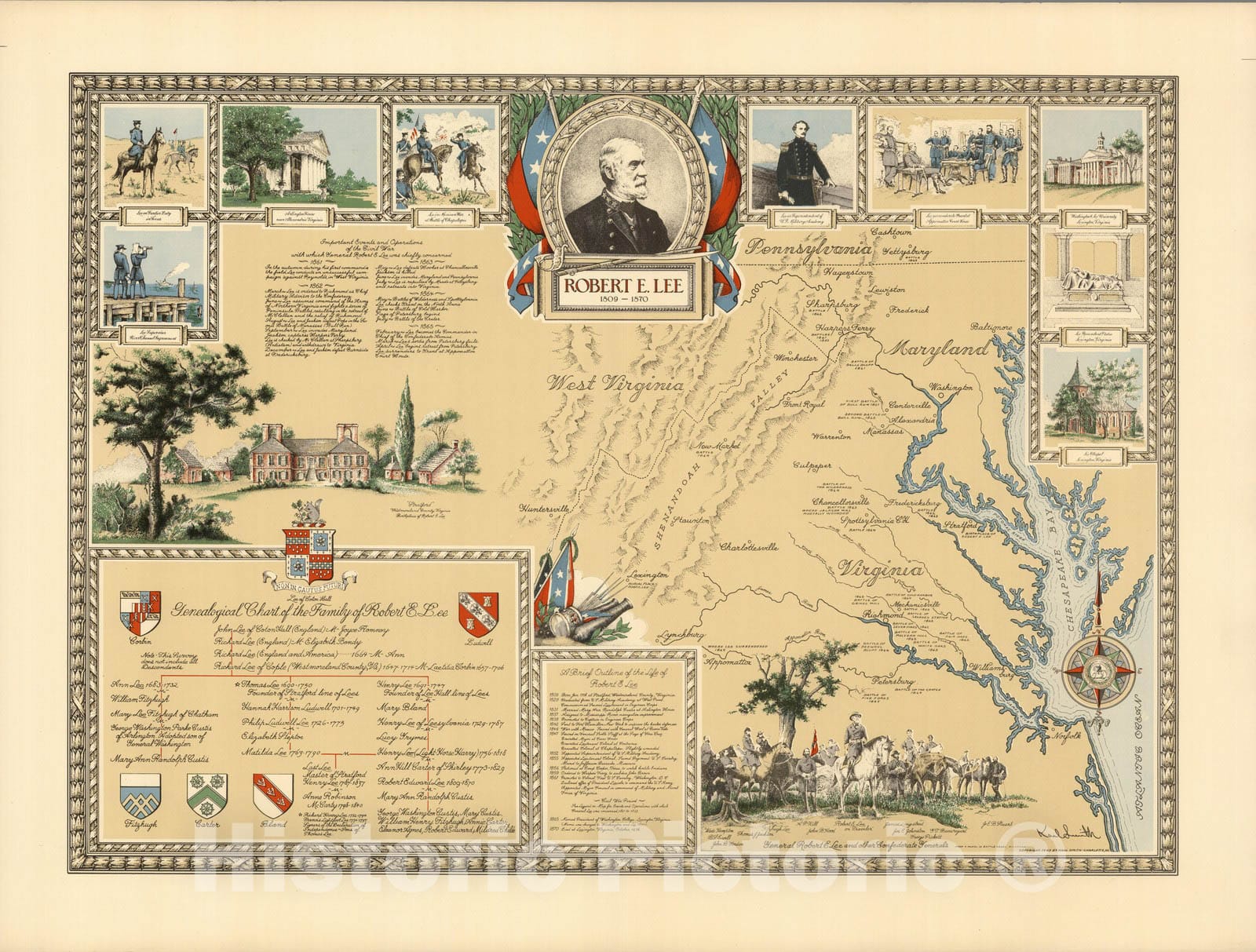Historic Map : Robert E. Lee. 1809-1870. v3 - Vintage Wall Art