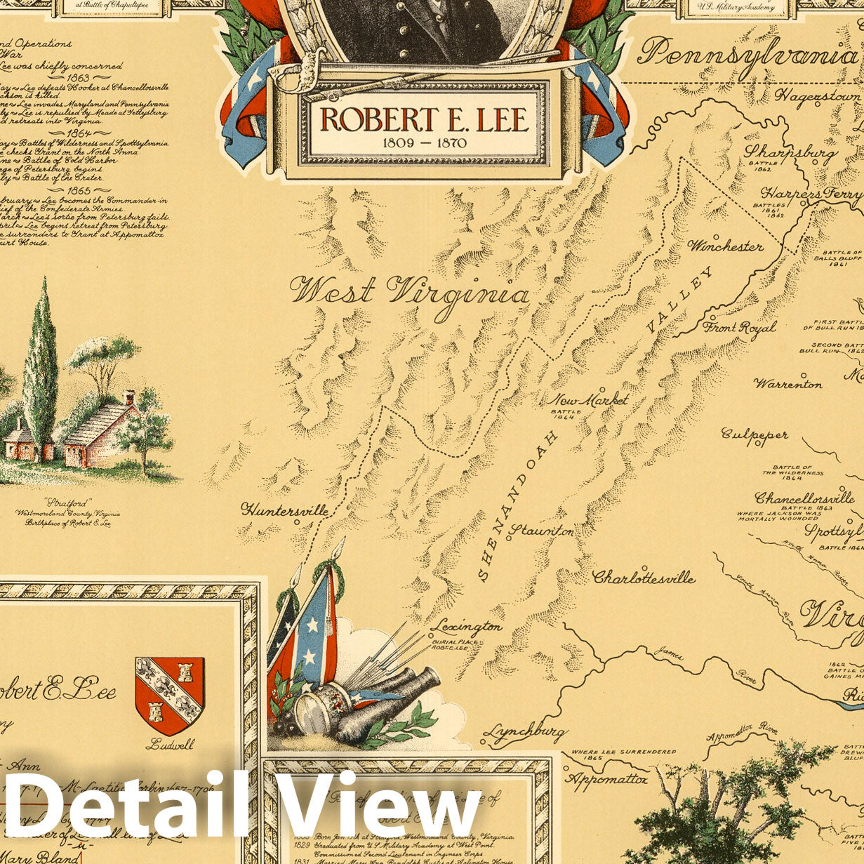 Virginia and Maryland - Pictorial Map, 1949 - Historical Map Print