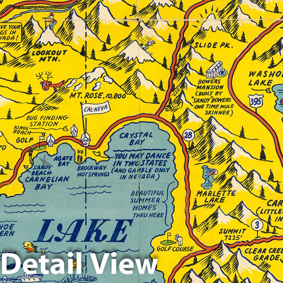 A Hysterical Map of Lake Tahoe and Woolly Nevada - 1947 Pictorial Map Print