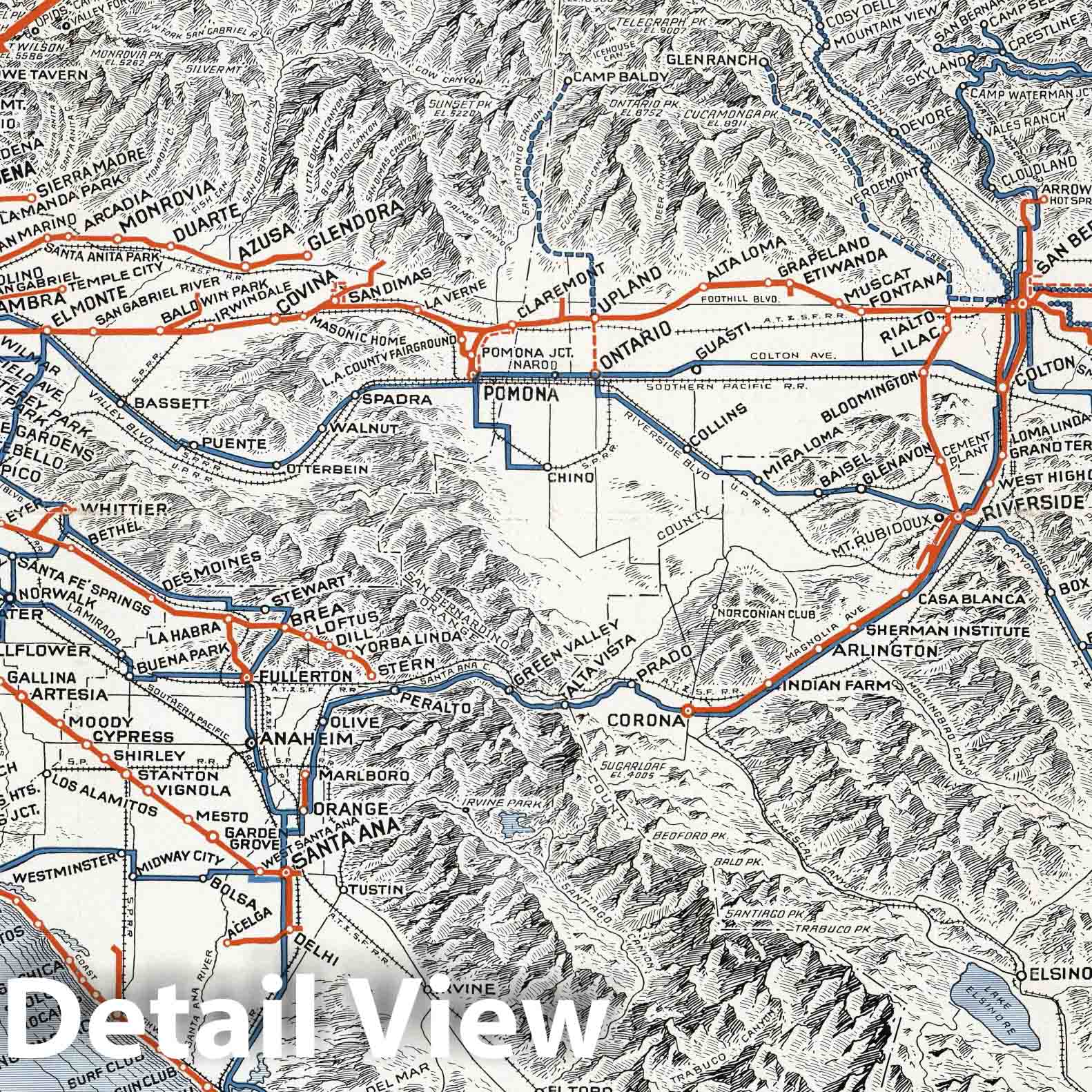 Southern California - Railroad Map, 1933 - Pacific Electric Railway Historical Print