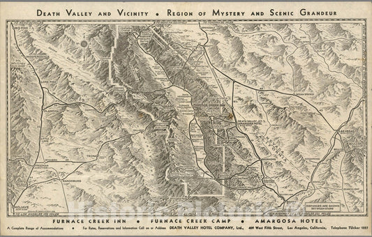 Historic Map : Death Valley and Vicinity. Region of Mystery and Scenic Grandeur. 1934 - Vintage Wall Art