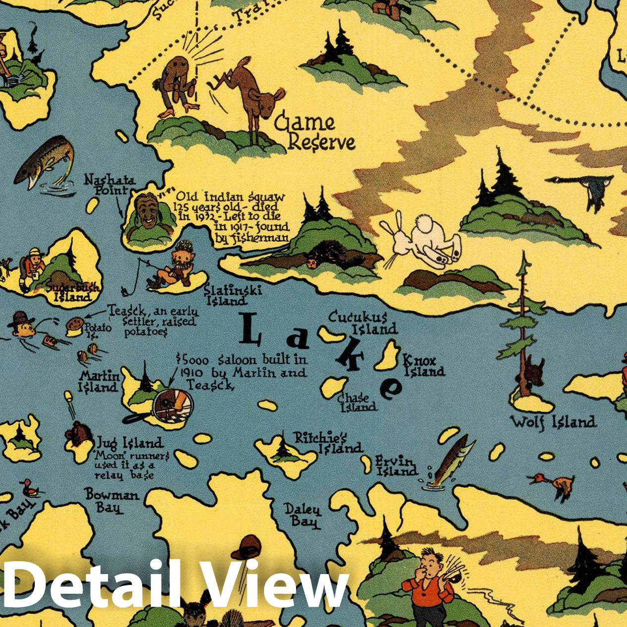 Kabetogama Lake - Pictorial Map, 1936 - Historical Map Print