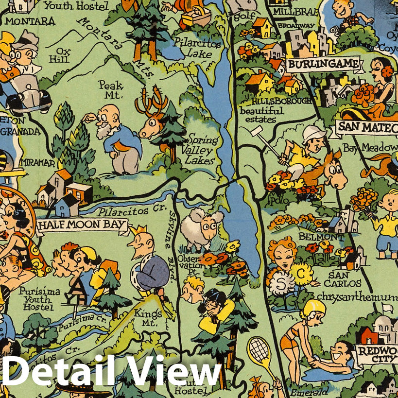 San Mateo County, California - Pictorial Map, 1940