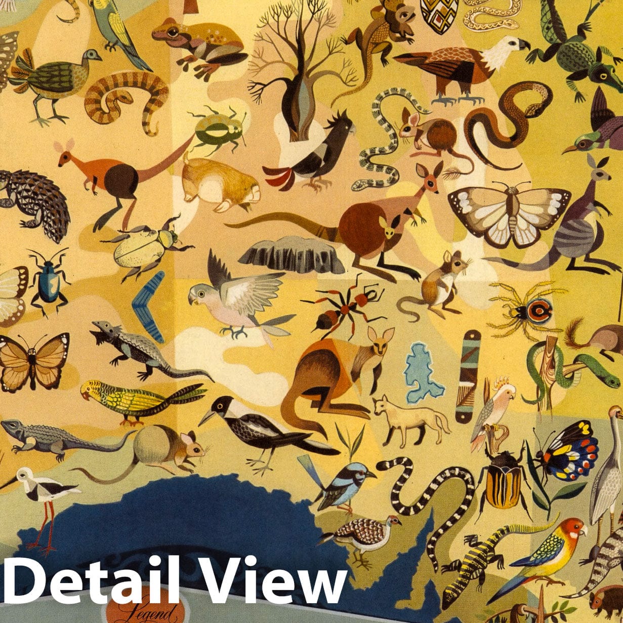Australia - Pictorial Map, 1940 - Decorative Animals Historical Map Print