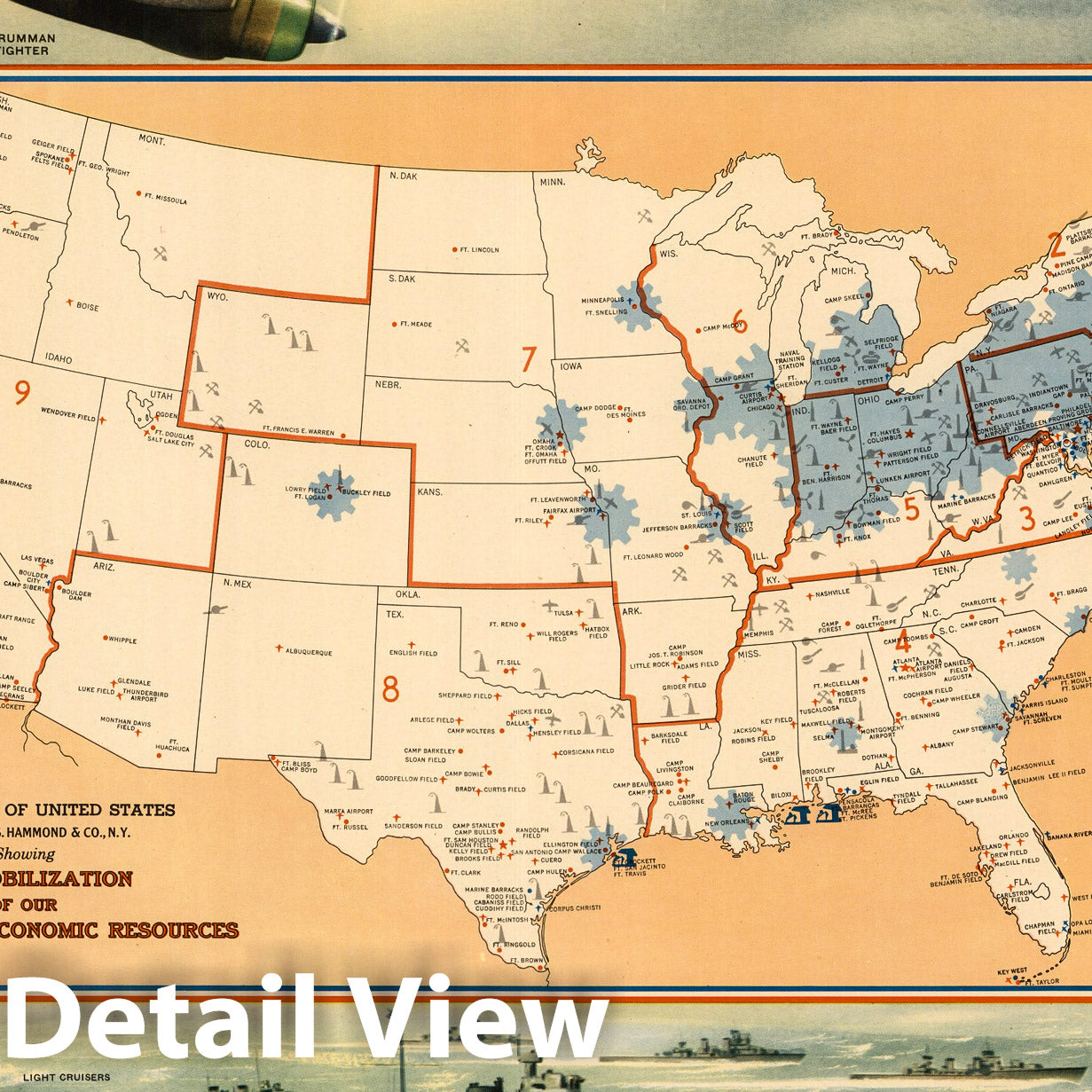 United States - Pictorial Map, 1942 - WWII Defense Map Print