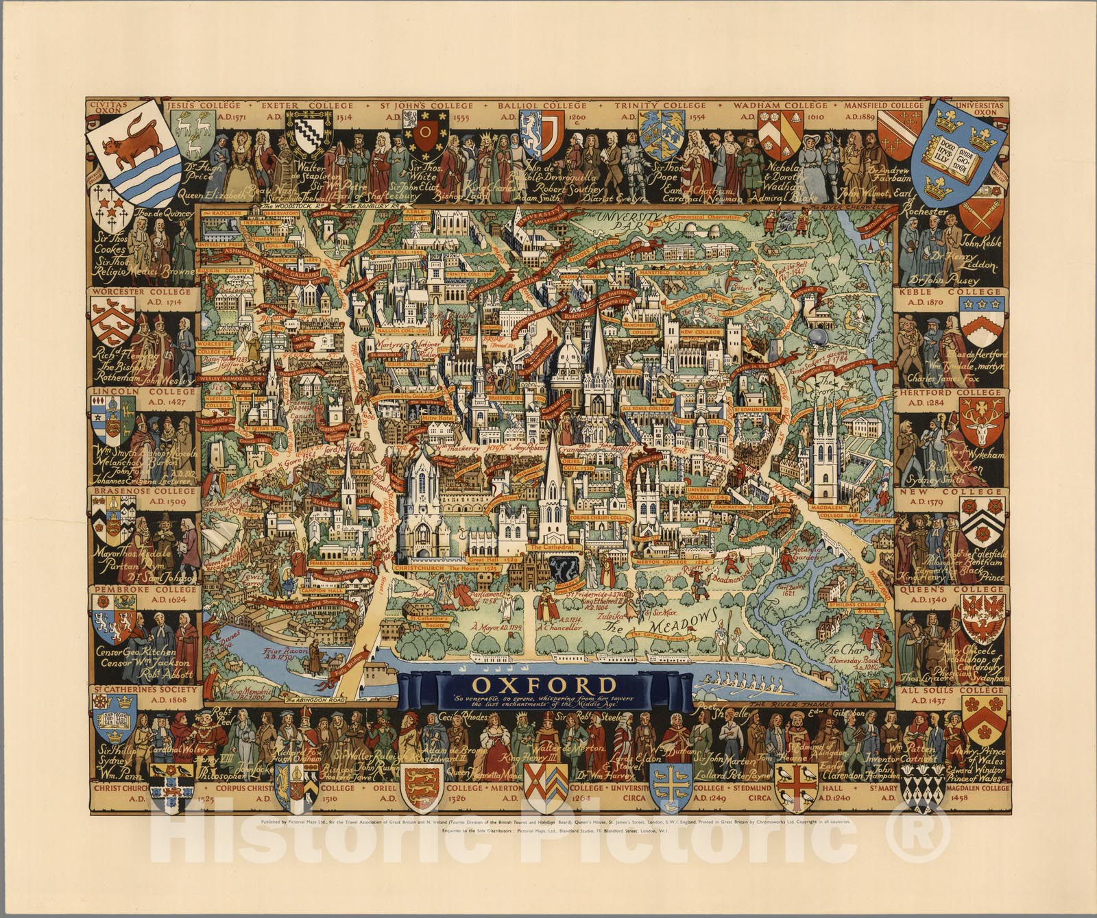 Historic Map : Oxford. 1948 - Vintage Wall Art