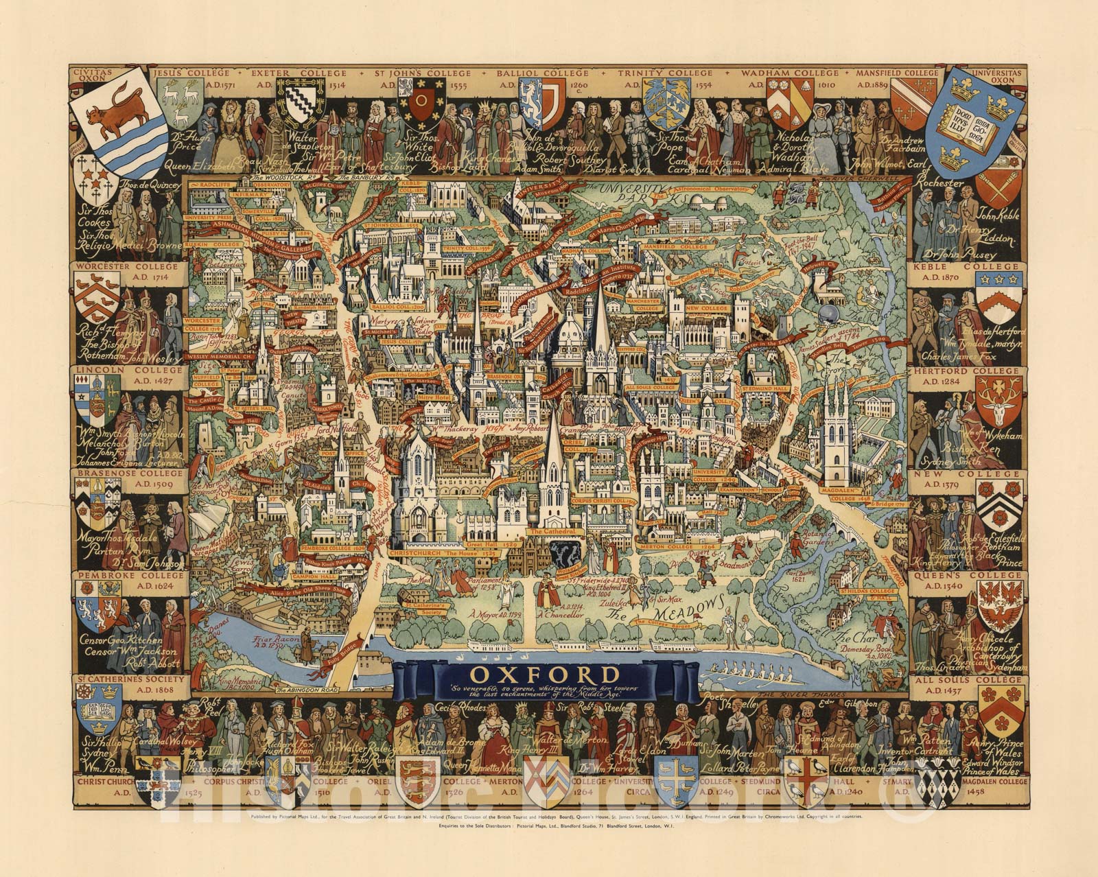 Historic Map : Oxford. 1948 - Vintage Wall Art