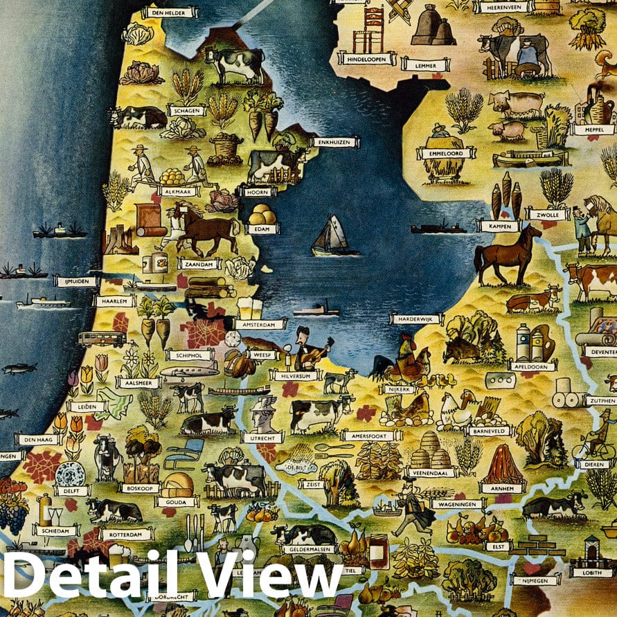 Netherlands - Pictorial Map, 1960 - Historical Map Print