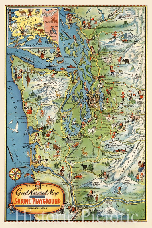 Seattle and Alaska - Pictorial Map, 1936