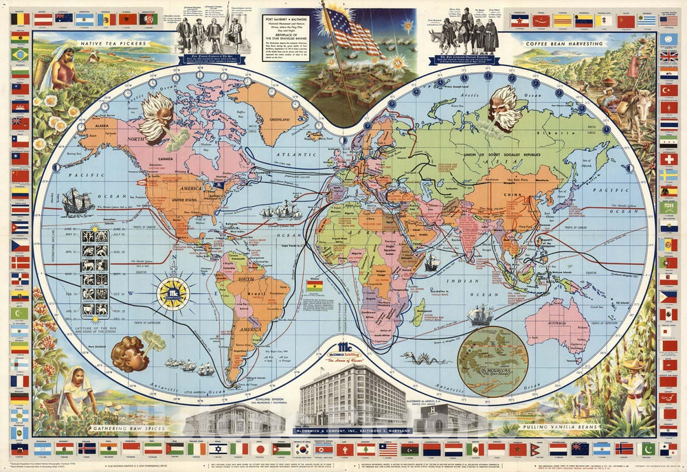 Historic Map - McCormick's Map of the World, 1957 - Vintage Wall Art