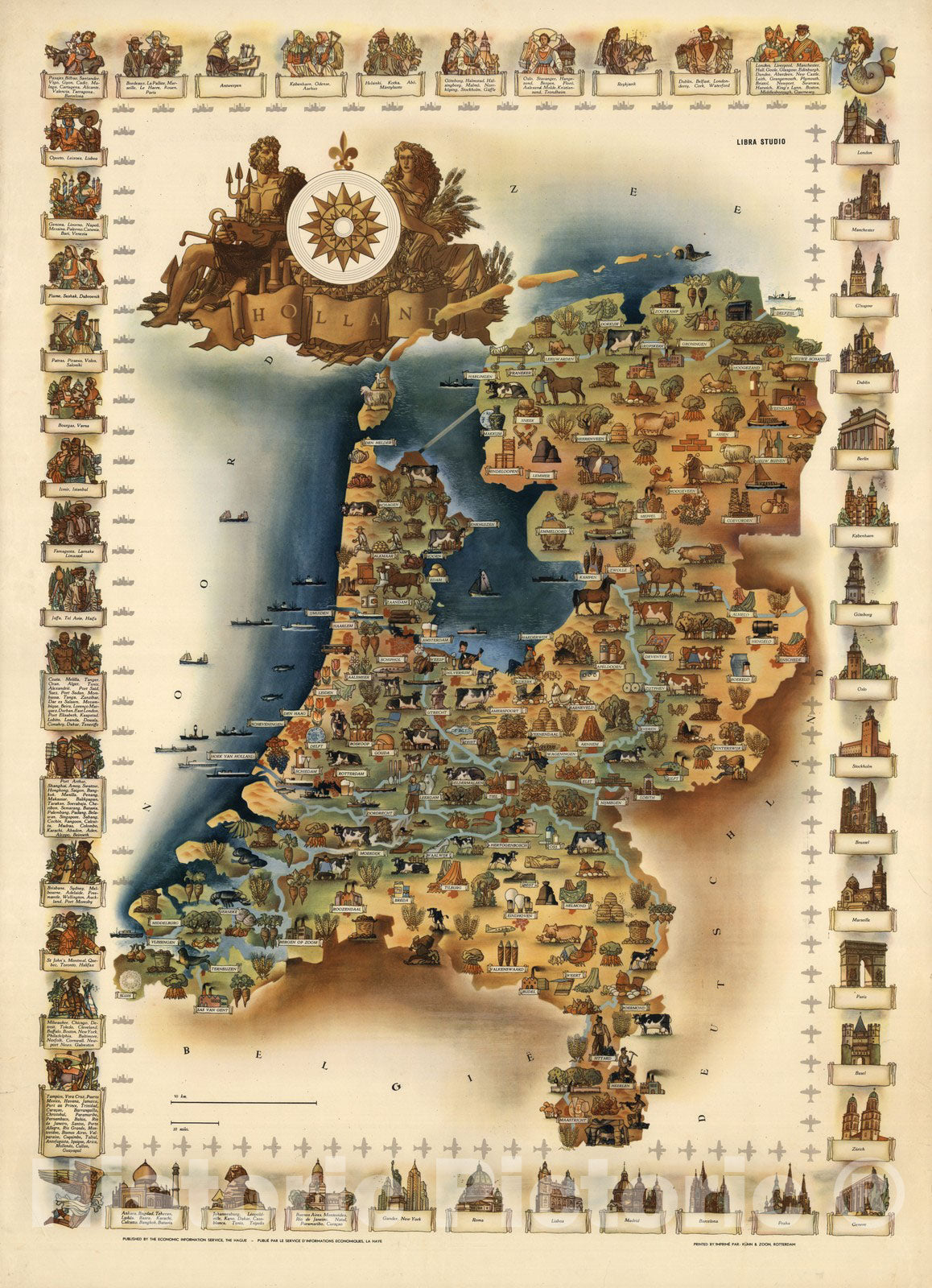 Historic Map : Holland. 1960 v2 - Vintage Wall Art