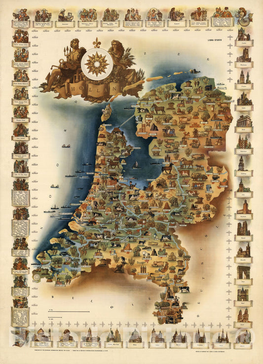 Historic Map : Holland. 1960 v2 - Vintage Wall Art