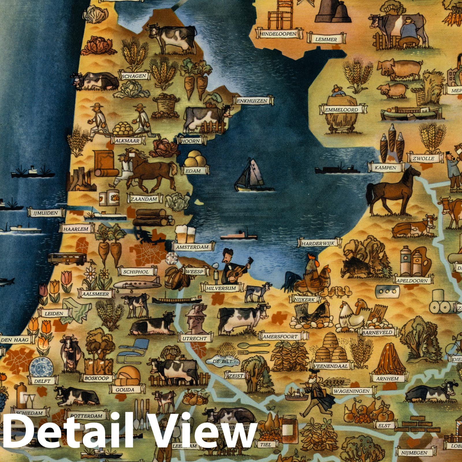 Netherlands - Pictorial Map, 1960 - Historical Map Print