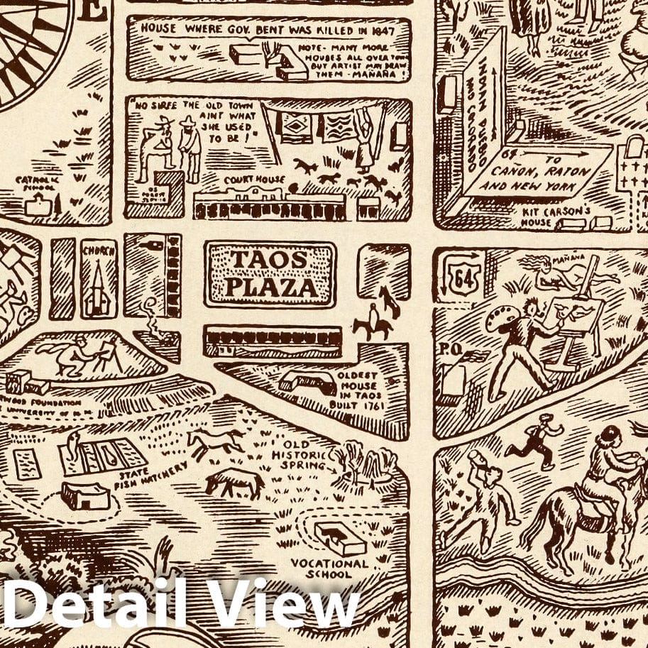 Taos, New Mexico - Pictorial Map, 1945 - Historical Map Print