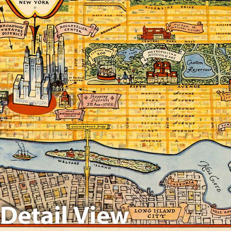 Manhattan, New York - Pictorial Map, 1936