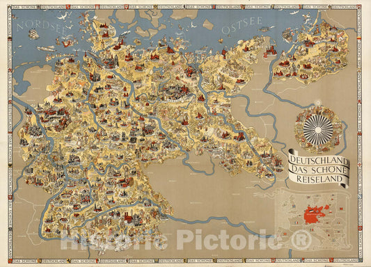 Historic Map : Germany, the Beautiful Holiday Destination. 1935 - Vintage Wall Art