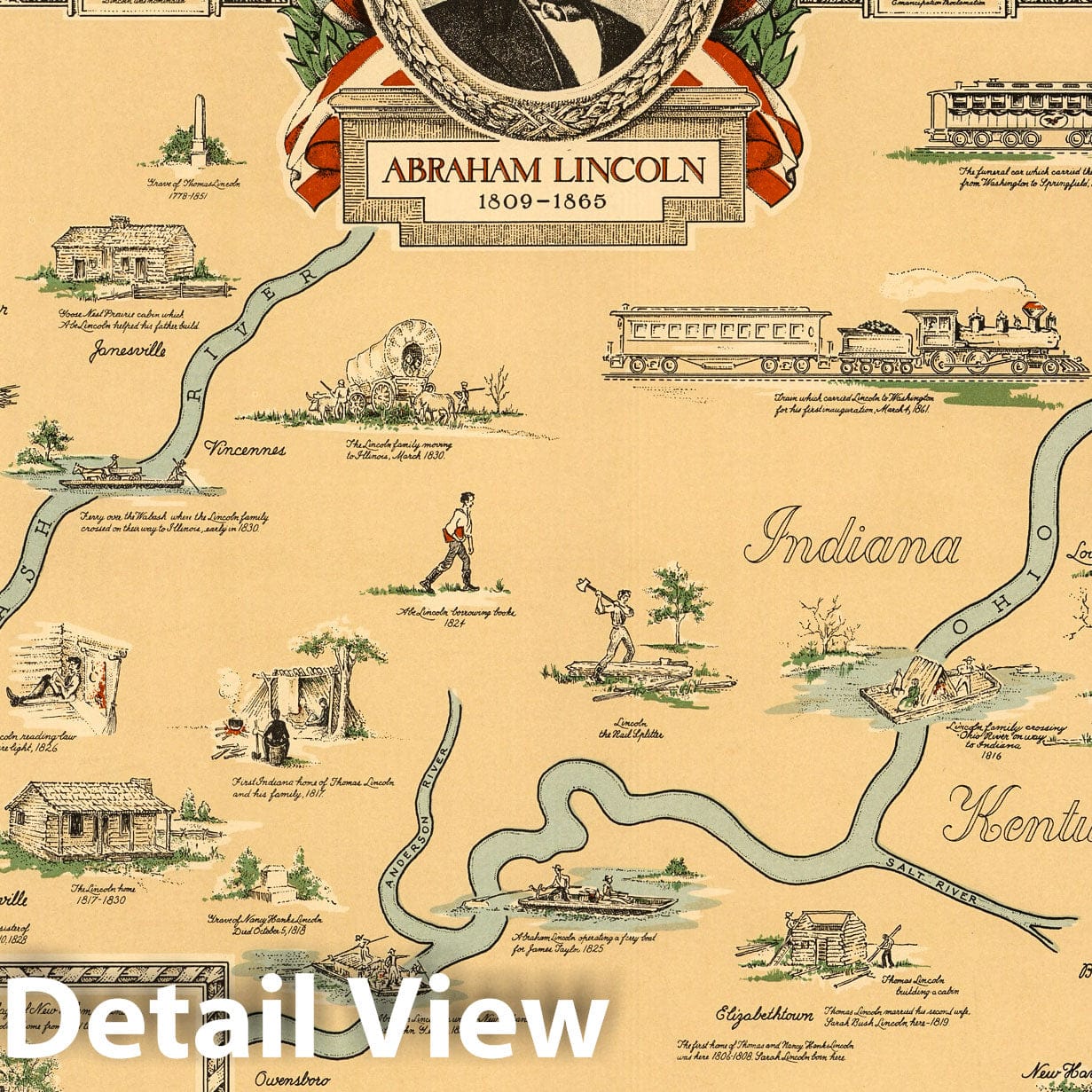Abraham Lincoln - Pictorial Map, 1953