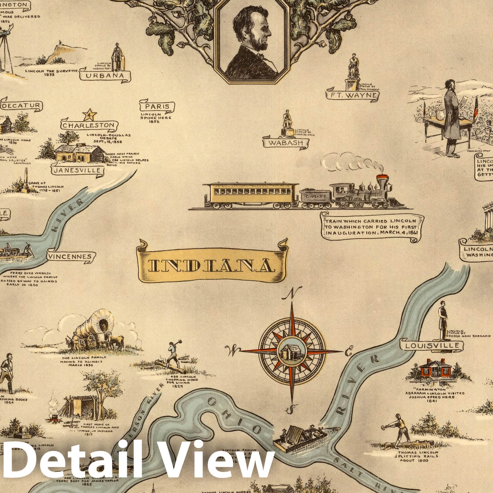 Abraham Lincoln Homeland - Indiana, Kentucky, Illinois - Pictorial Map, 1934