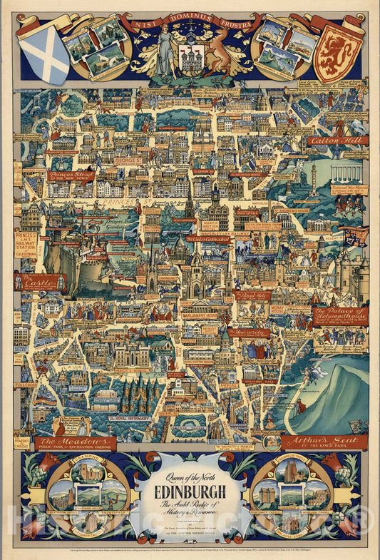 Historic Map : Queen of the North Edinburgh, The Auld Reekie of History & Romance. 1947 - Vintage Wall Art