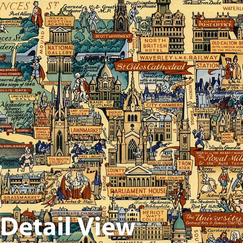 Edinburgh, Scotland - Pictorial Map, 1947 - Historical Map Print