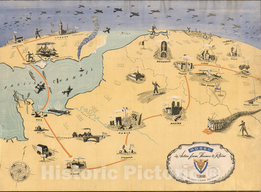 Historic Map : ADSEC (Advance Section) in Action from Thames to Rhine. Feed the Flame. Brig. Gen. Edwart G. Plank, Commanding. - Vintage Wall Art