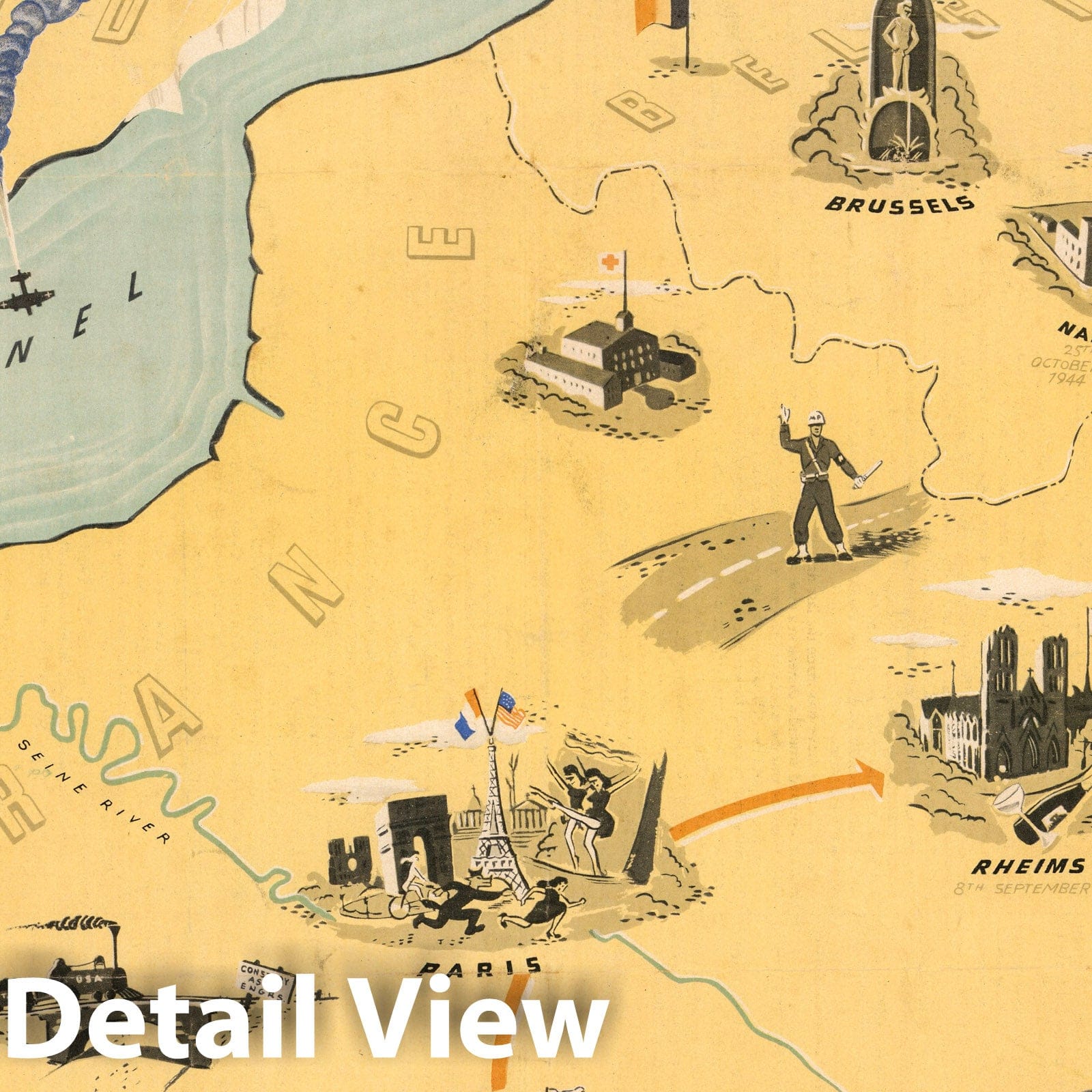 Europe (Thames to Rhine) - Pictorial Map, 1945 - ADSEC Military Operations