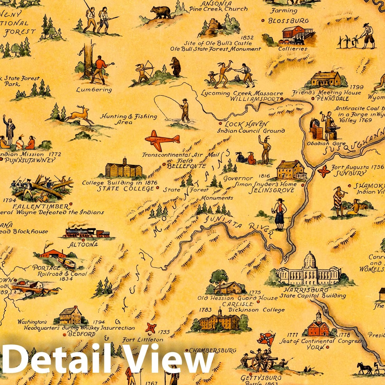 Pennsylvania - Pictorial Map, 1942 - Historical Map Reproduction